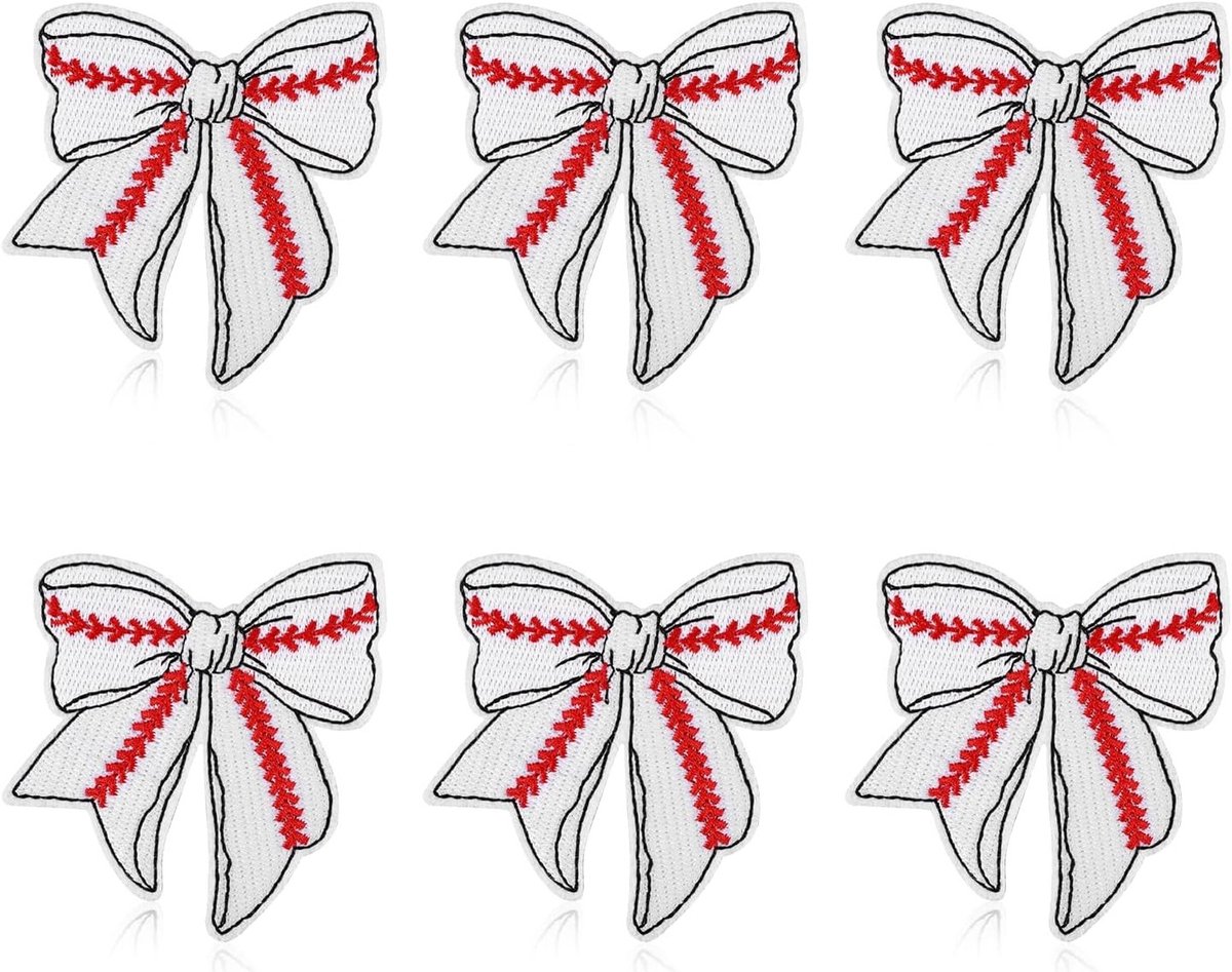 6 Stuks Strijkpatches met Honkbalstrik, Sportieve Decoratieve Geborduurde Patches voor Kleding, Tassen en T-Shirts voor Jongens en Meisjes