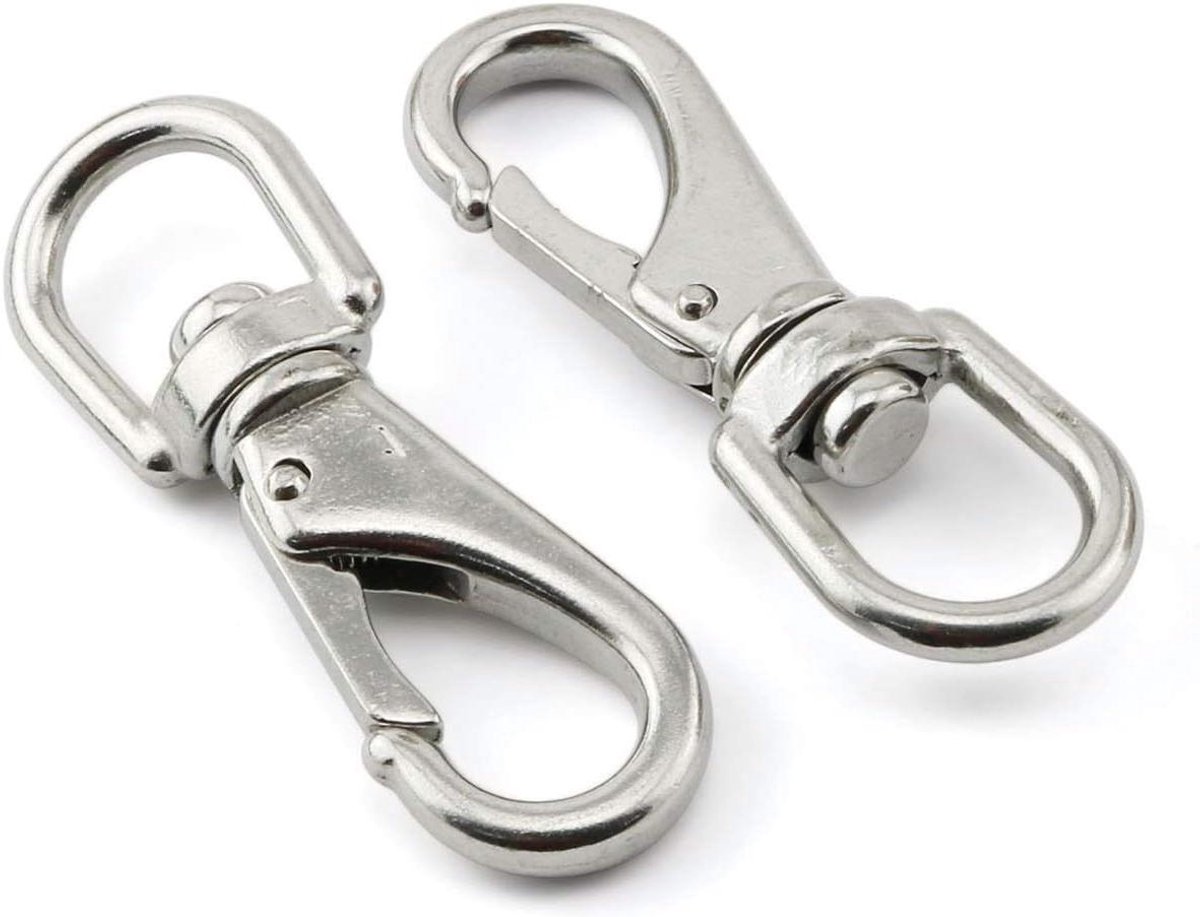 Karabijnhaak met draaischarnier - Draaibare haak Veerhaak - Vastzetten en verbinden - 360 graden draaibaar oog - M5 90mm - Zilver