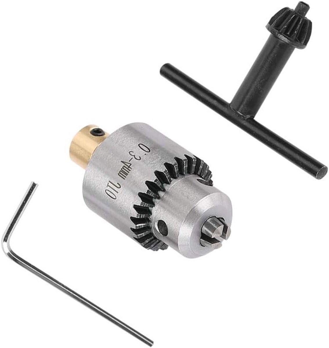 Taper Mounted Chuck en Wrench voor Mini Metaal Draaibank en Elektrische Boor, Geschikt voor 0.3-4mm en 1/8 Inch Motoras, Precisie Gereedschap voor Draaien en Boren