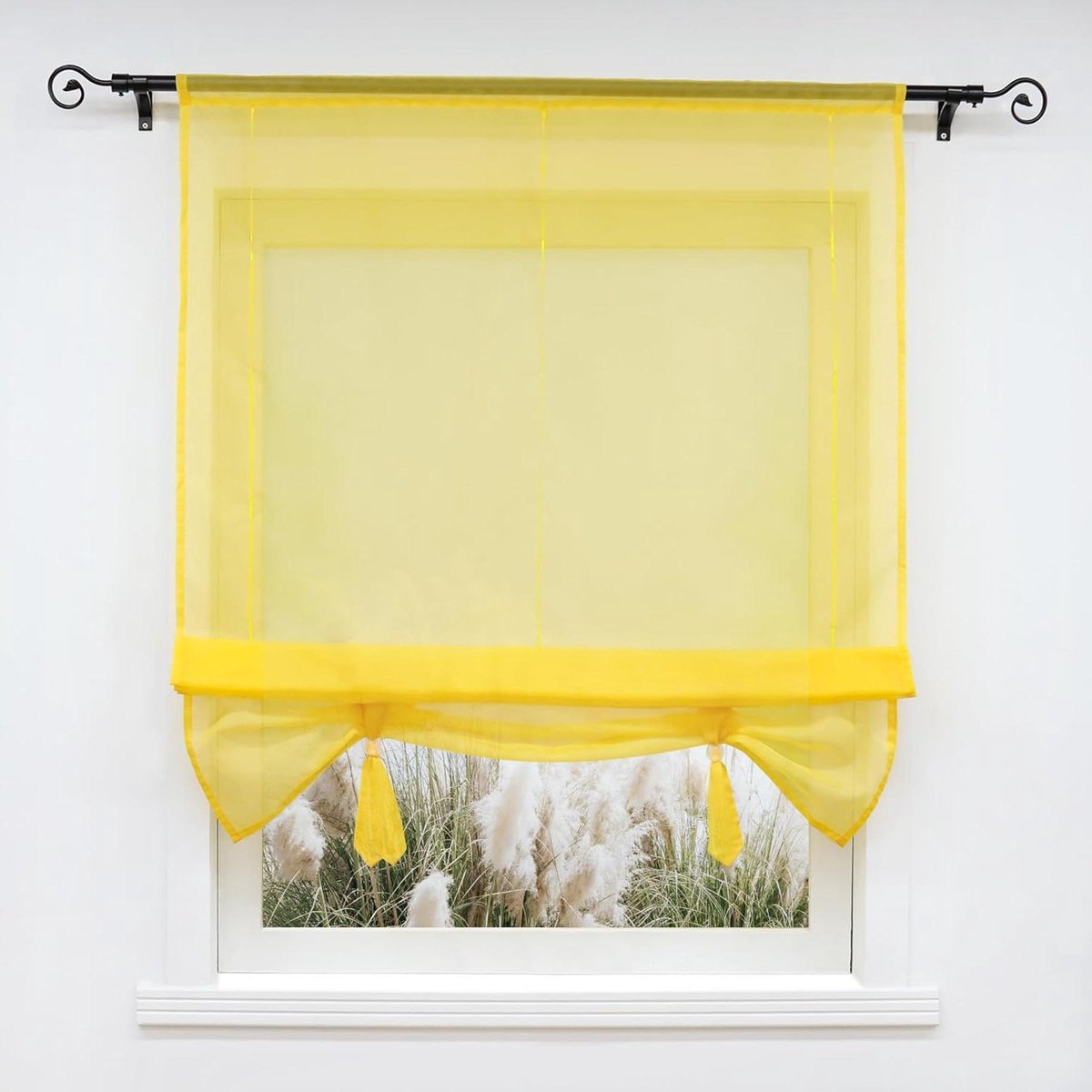 Vouwgordijn - Raamgordijn Decoratie - Keuken Balkon - Halftransparant Polyester - 155x100cm - Geel