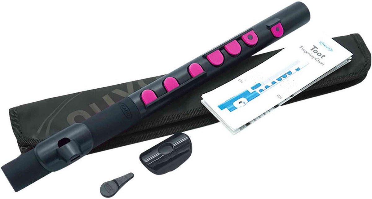 NUVO TooT 2.0 zwart-roze kinder dwarsfluit blokfluit alternatief met kleppen en Firstnote