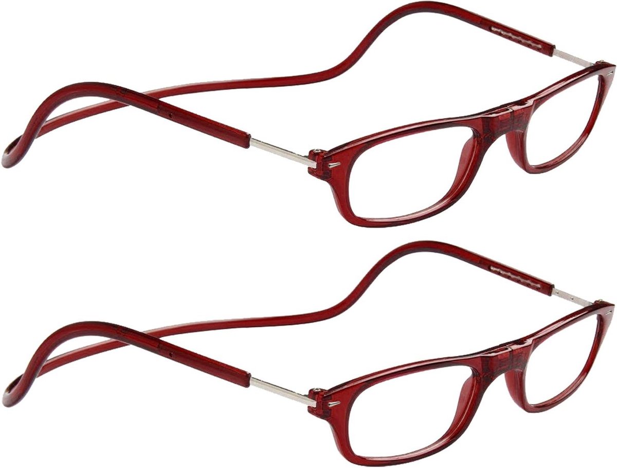 Leesbrillen Heren Dames - Verstelbare Bril - Lezen en Klussen - Magnetische Sluiting - 2 Eenheden - Bordeaux