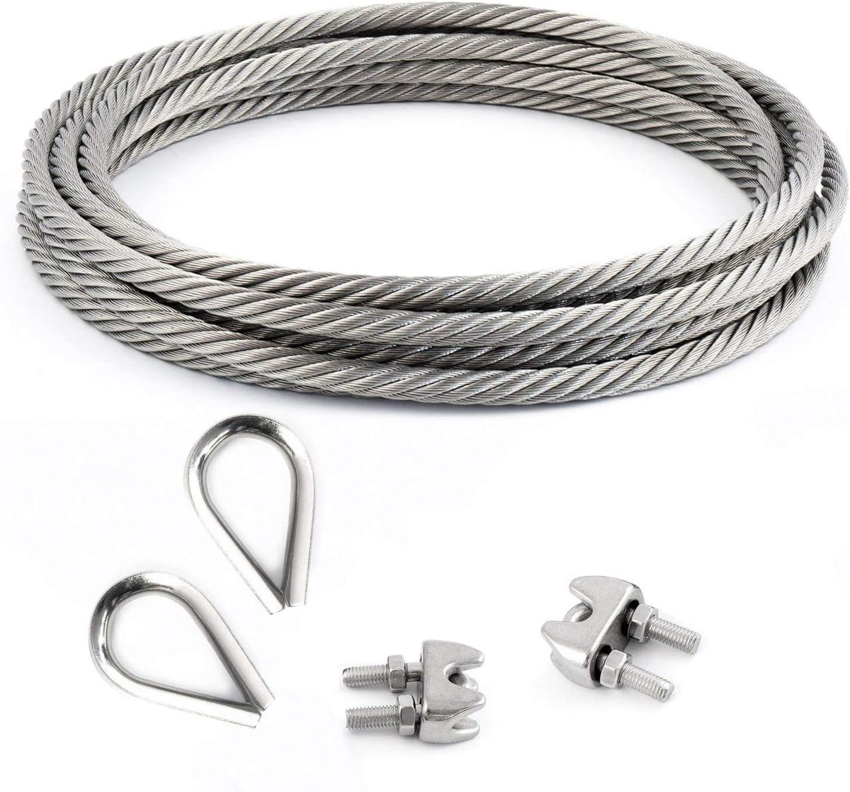 Roestvrij Staal Touw Set - Staalkabel Kabel - Hekken Bouwen - AISI 316 V4A - 4 mm Diameter - Zilverkleurig