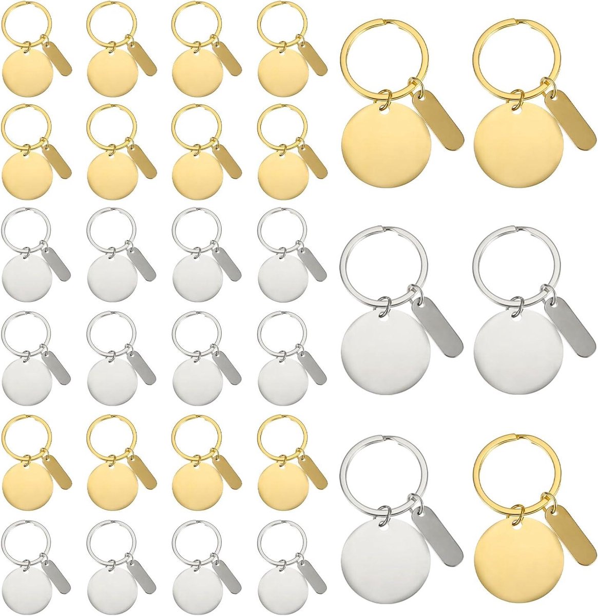 Roestvrijstalen Sleutelhanger Blanks - Metalen Graveer Tags - DIY Sieraden Maken - Slijtvast Corrosiebestendig - 30 Stuks - Goud/Zilver