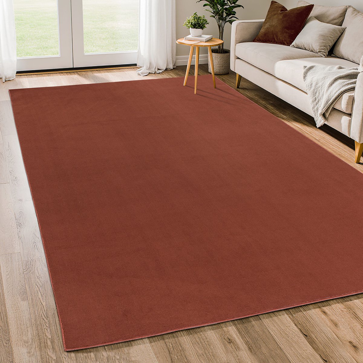 Muratap Relax Samba Vierkant - Wasbaar Effen Vloerkleed - Uni Tapijt - Terra- 200x200 CM Vierkant