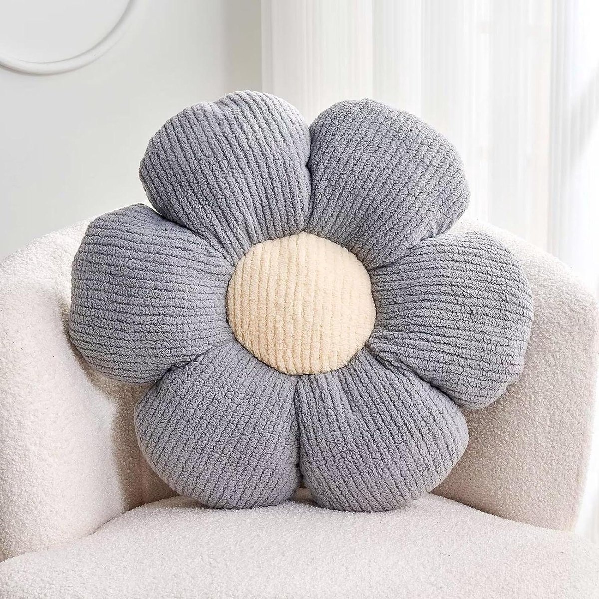 Bloemkussen - Sierkussen Decoratie - Esthetische Kamerdecoratie - Zacht Pluche Materiaal - 378 cm - Grijs