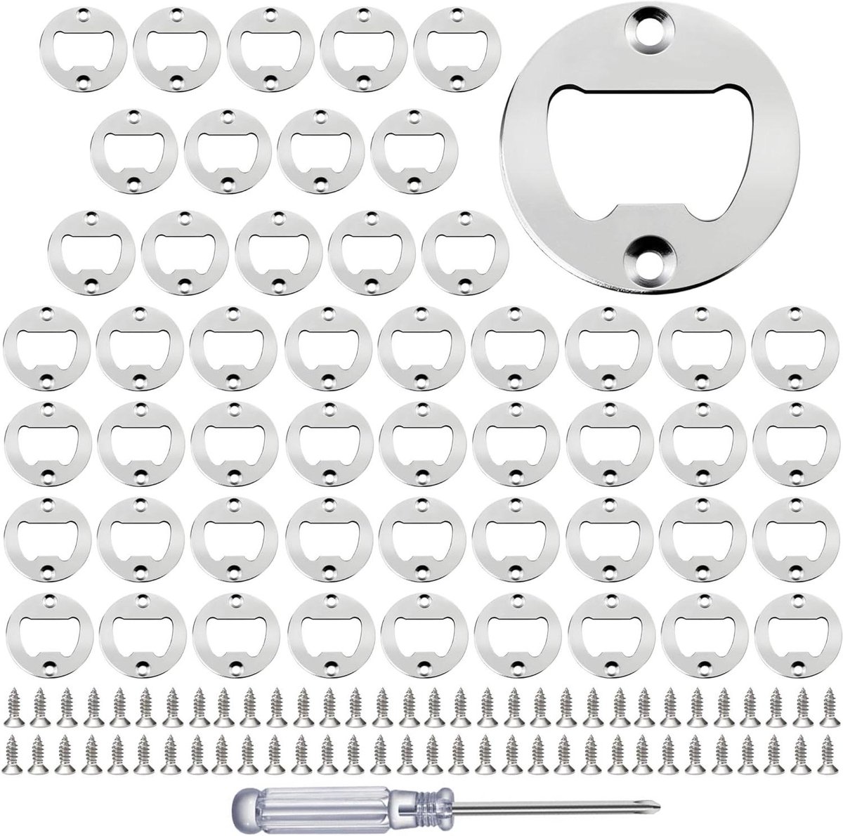 Flesopener Inzetstukken - Flesopener Hardware - DIY Flesopeners Maken - Roestvrij Staal - 50 Sets - Zilver