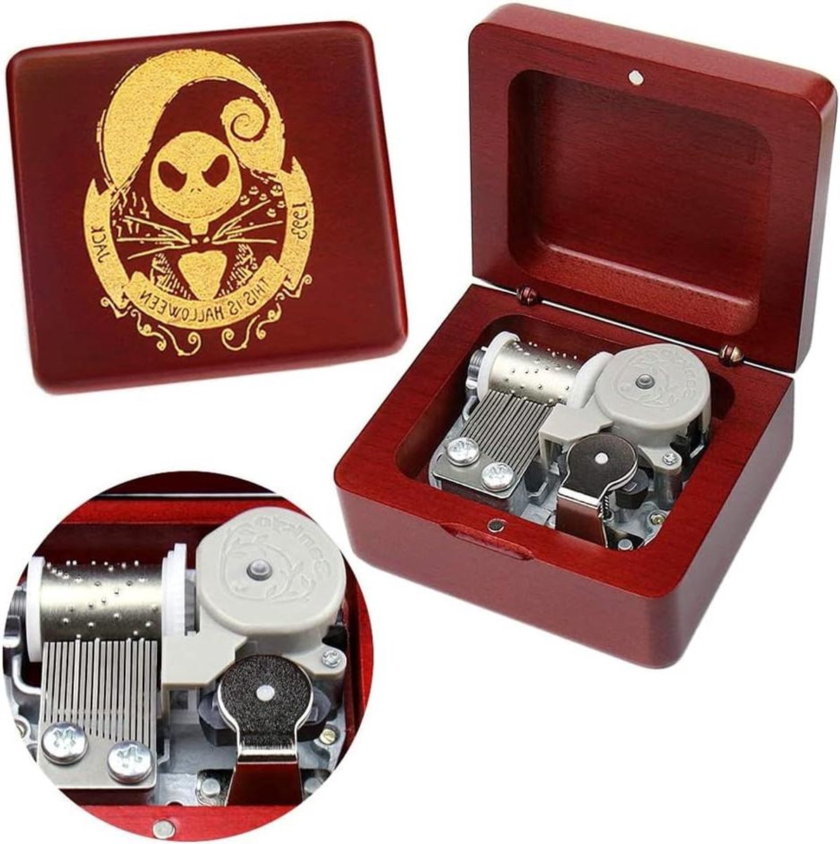 Muziekdoos Hout - Speeldoos Melodie - Muziek Afspelen - Geen Batterij Nodig - 7.1 x 6.7 x 4 cm - Rood