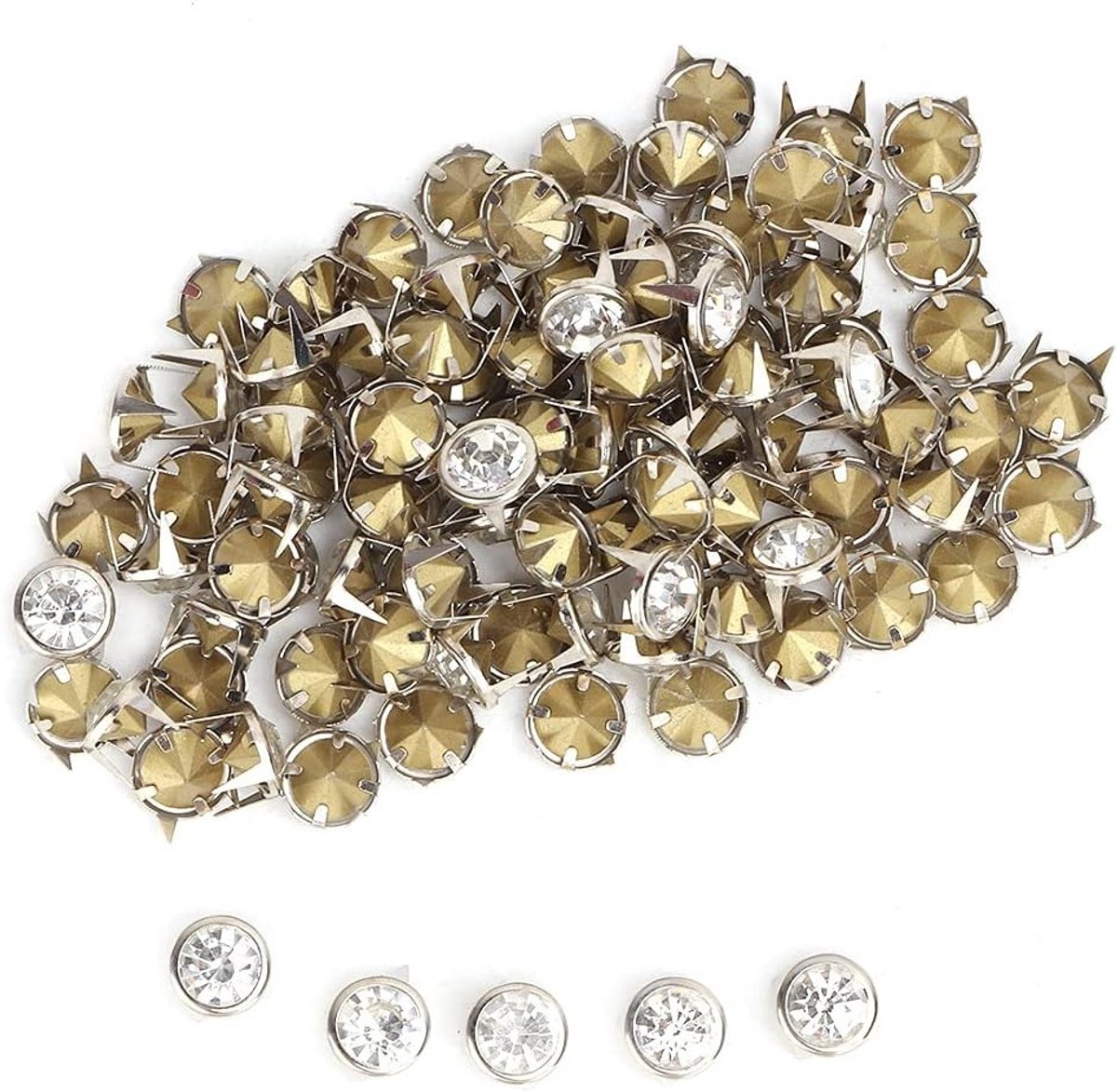 100 Stuks Kralen met Kristallen Inleg, Snelle Rivets, Studs en Swarovski Steentjes voor DIY Leer Creaties en Decoratie