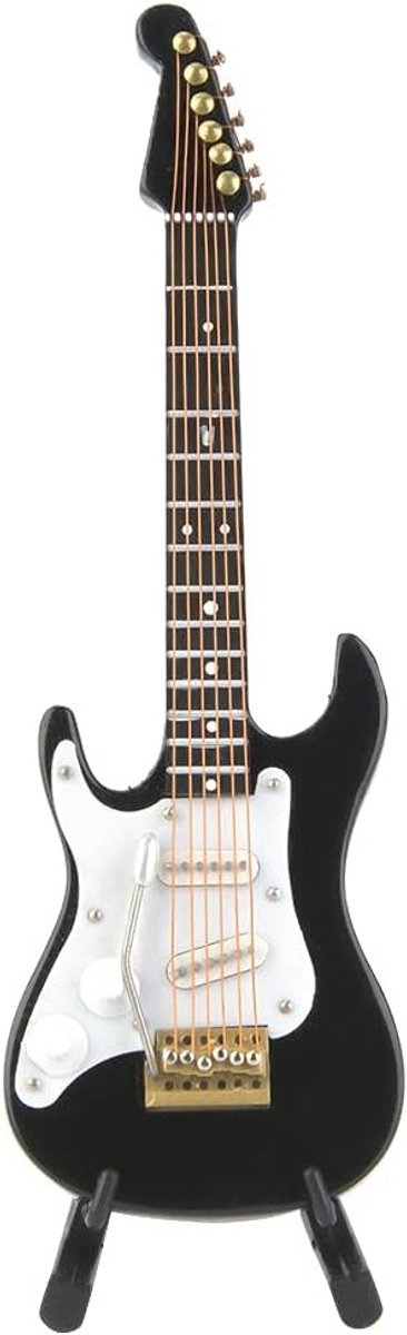 Mini Houten Elektrische Gitaar Model Ornamenten voor Verzamelobjecten en Bureau Decoratie - Zwart, Uniek en Handgemaakt
