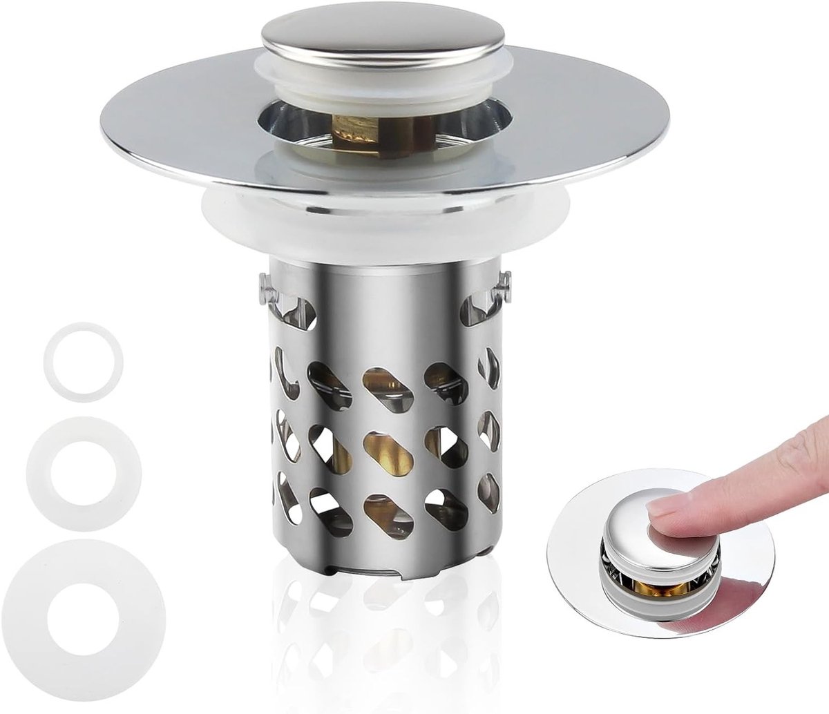 3-in-1 Afneembare RVS Stopper voor Keukenspoelbak en Badkuip, Universele Klikplug voor Wasbak, 25-46mm, Gemakkelijk te Installeren