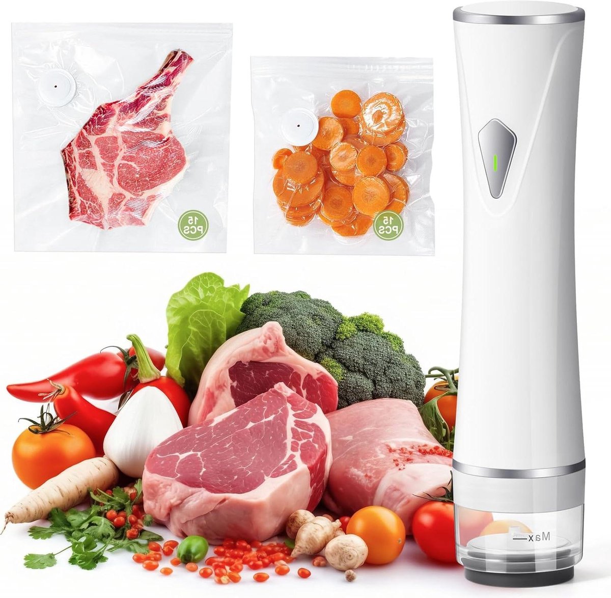 Compacte Vacuümsealer - Draagbare Foodsaver - Voedsel Vers Houden - Automatische Drukontlasting - 211 cm Hoogte - Wit