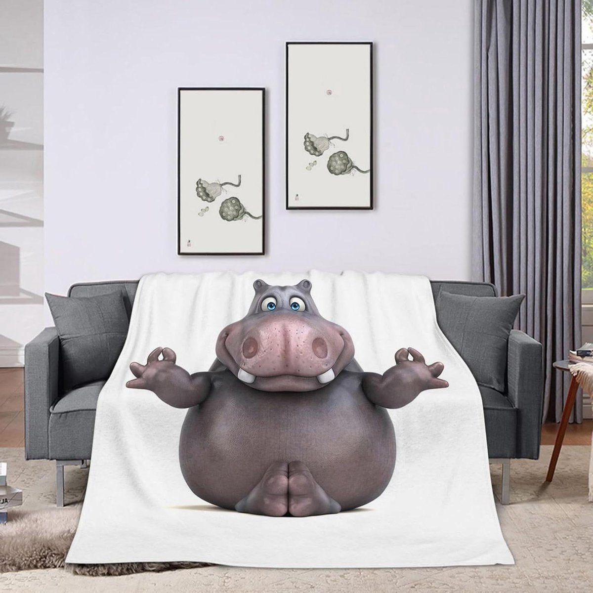 Sierdeken Flanellen - Plaid Bank - Bank en Bed - Ultra Zacht Flanel - 127 x 152 cm - Grappig Nijlpaard