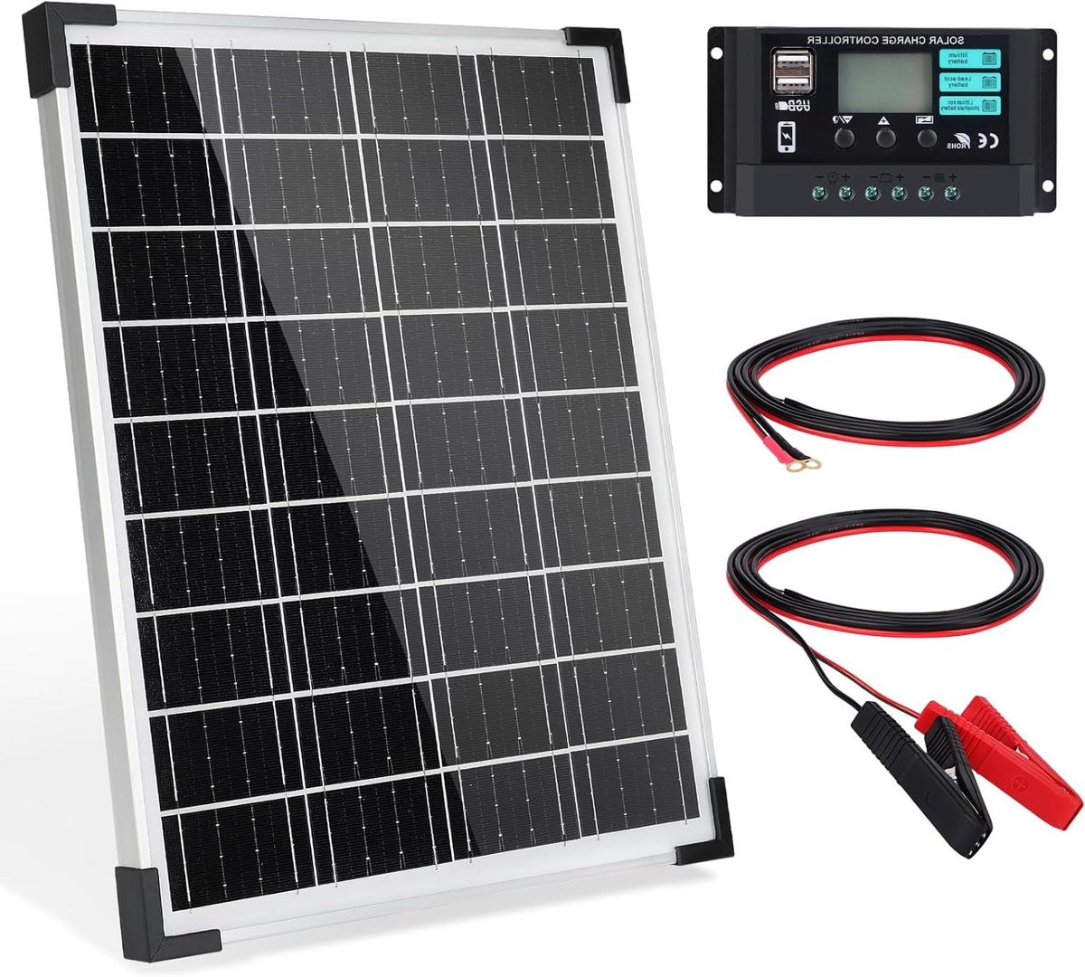 Zonnepaneel Kit - Zonne-energie paneel - Accu Opladen - Monokristallijn Paneel - 20 Watt - Zwart