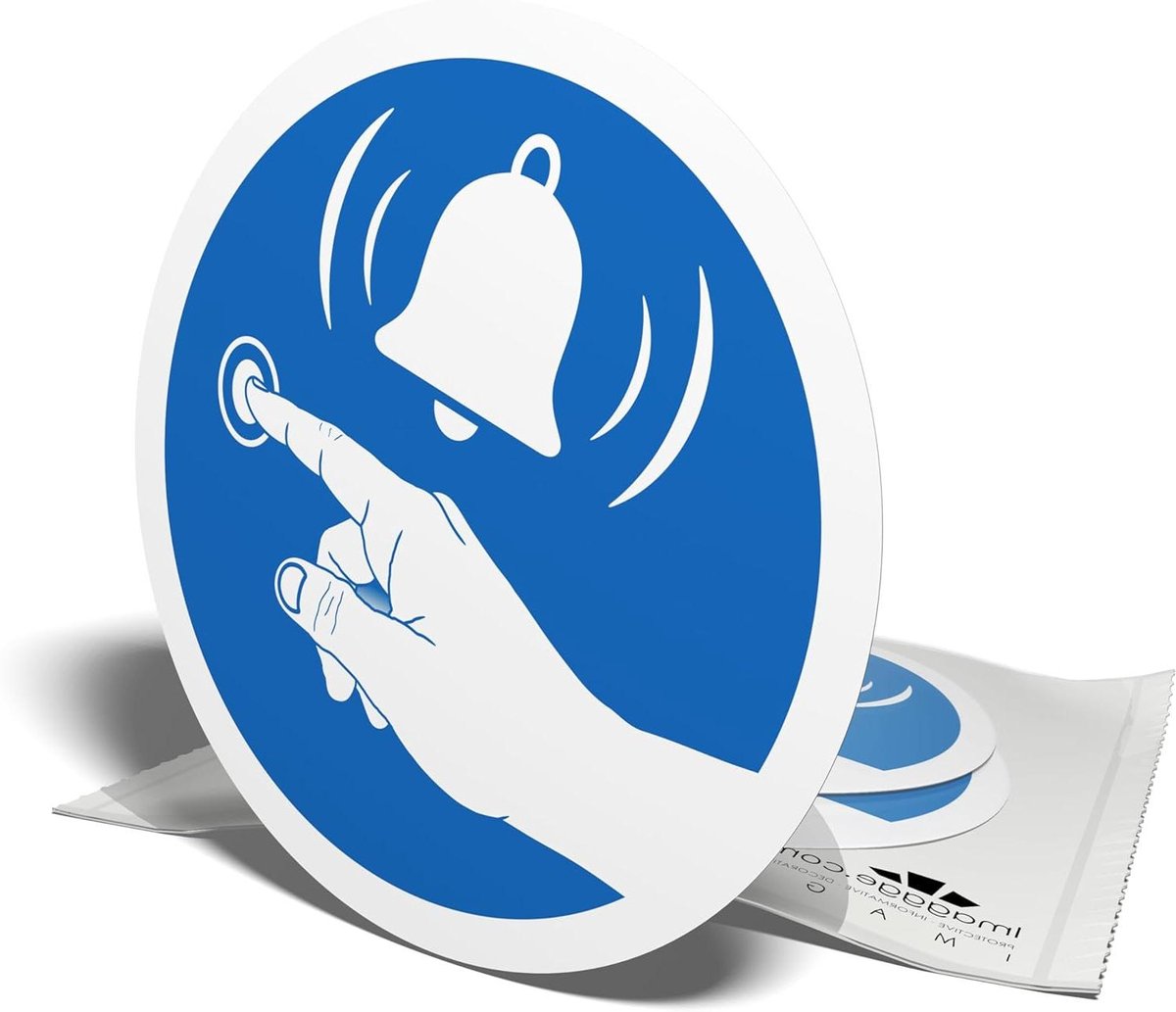 Waarschuwingsstickers Bel - Stickers Deurbel - Aankondigen Aankomst - Set van 3 Stickers - 9.5 cm Diameter - Blauw en wit