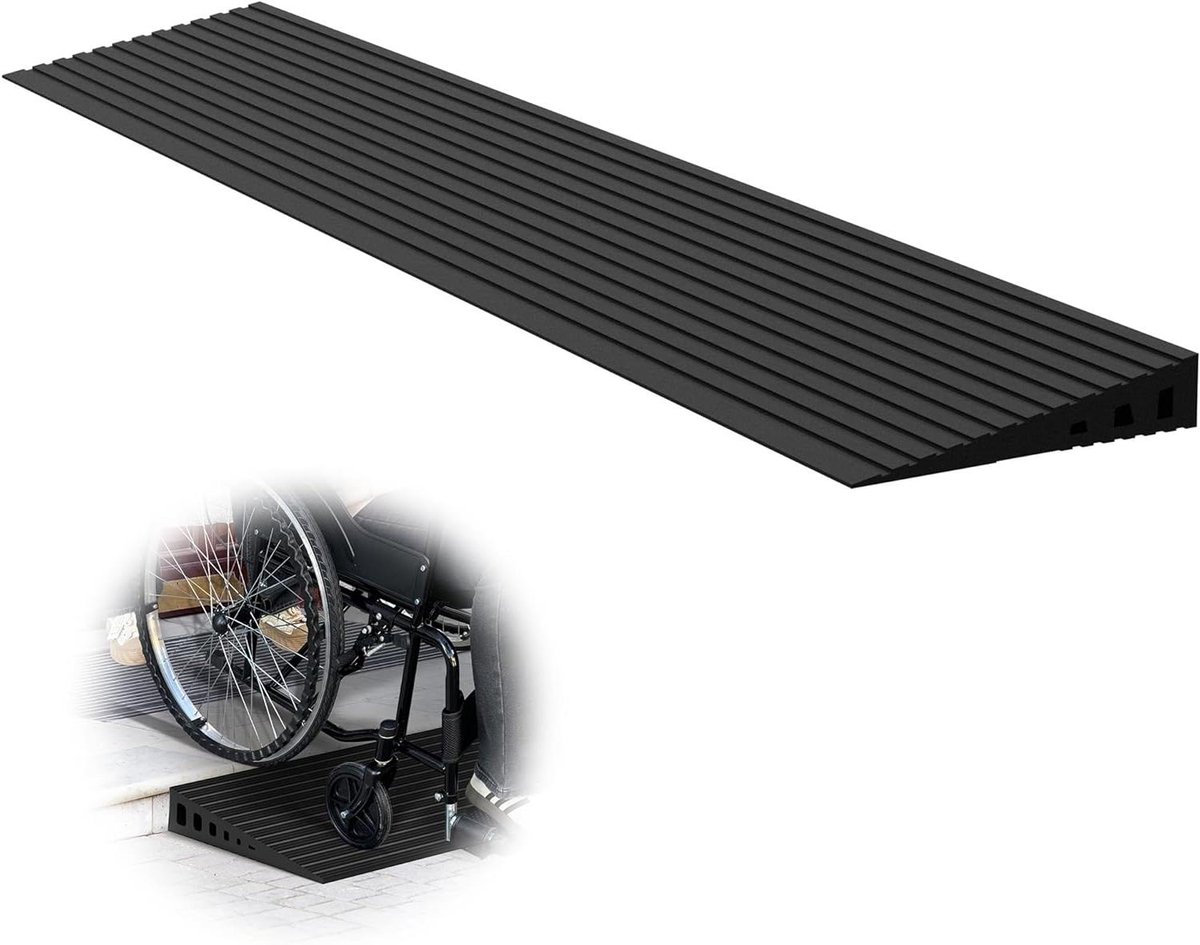 Drempelhelling Rubber - Rolstoel Oprit - Drempels Overbruggen - Antislip Oppervlak - 90 cm Breed - Zwart