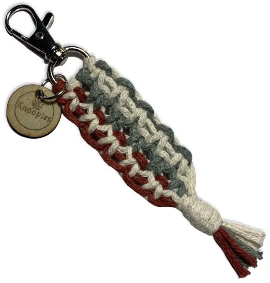 Sleutelhanger 'Cookie' Rood/Wit/Groen - Katoenkoord - Handgemaakt in ons Macramé Atelier - Prijs per Stuk - Inclusief Verzendkosten