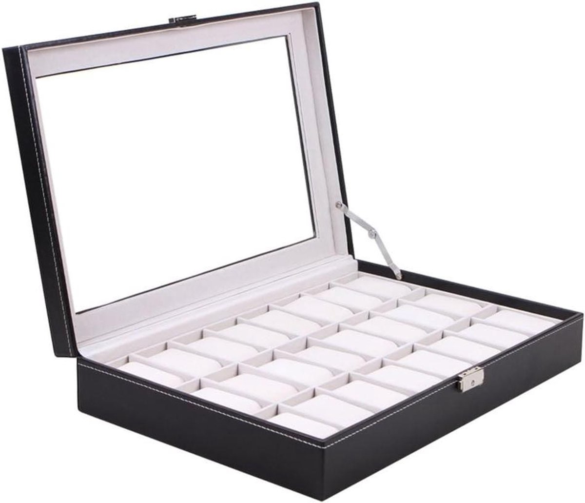 Opbergdoos Horloges - Horloge Koffer - Horloges Beschermen - Glazen Deksel - 43 x 28 x 9.5 cm - Transparant
