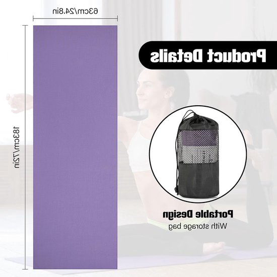 Yoga-handdoek met antislip, bevestigingspunten en hoekzakken - 180 x 60 cm - Pilates - Fitness - Meditatie - Paars — afbeelding 4