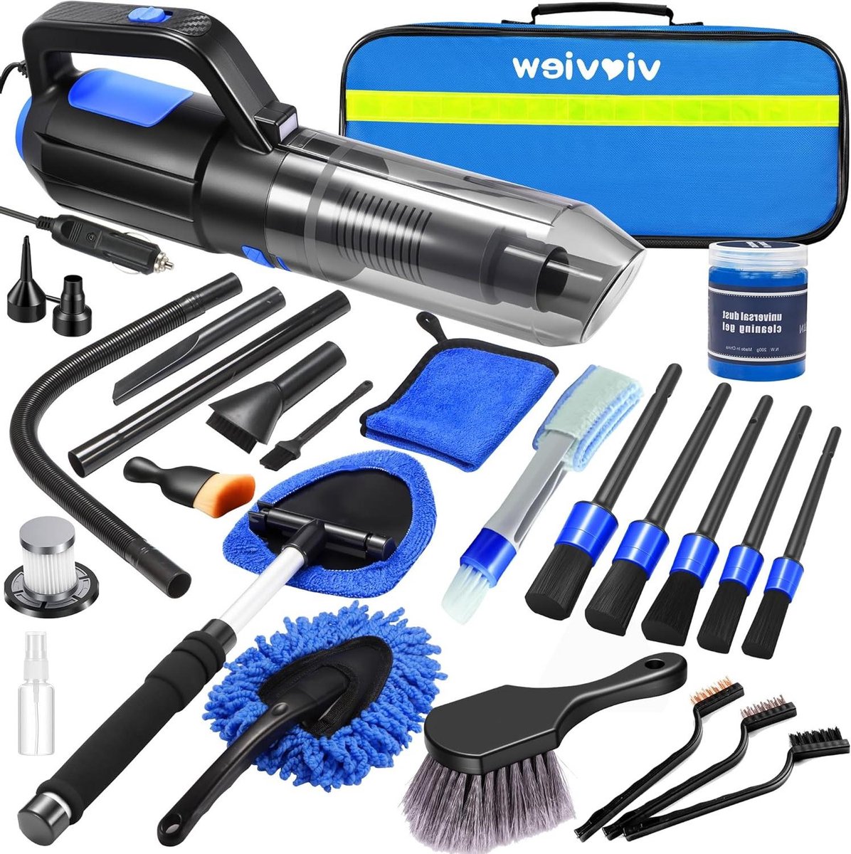 Auto Poets Set - Interieur Reiniging - Auto Onderhoud - 25 Delig - 120 Watt - Blauw