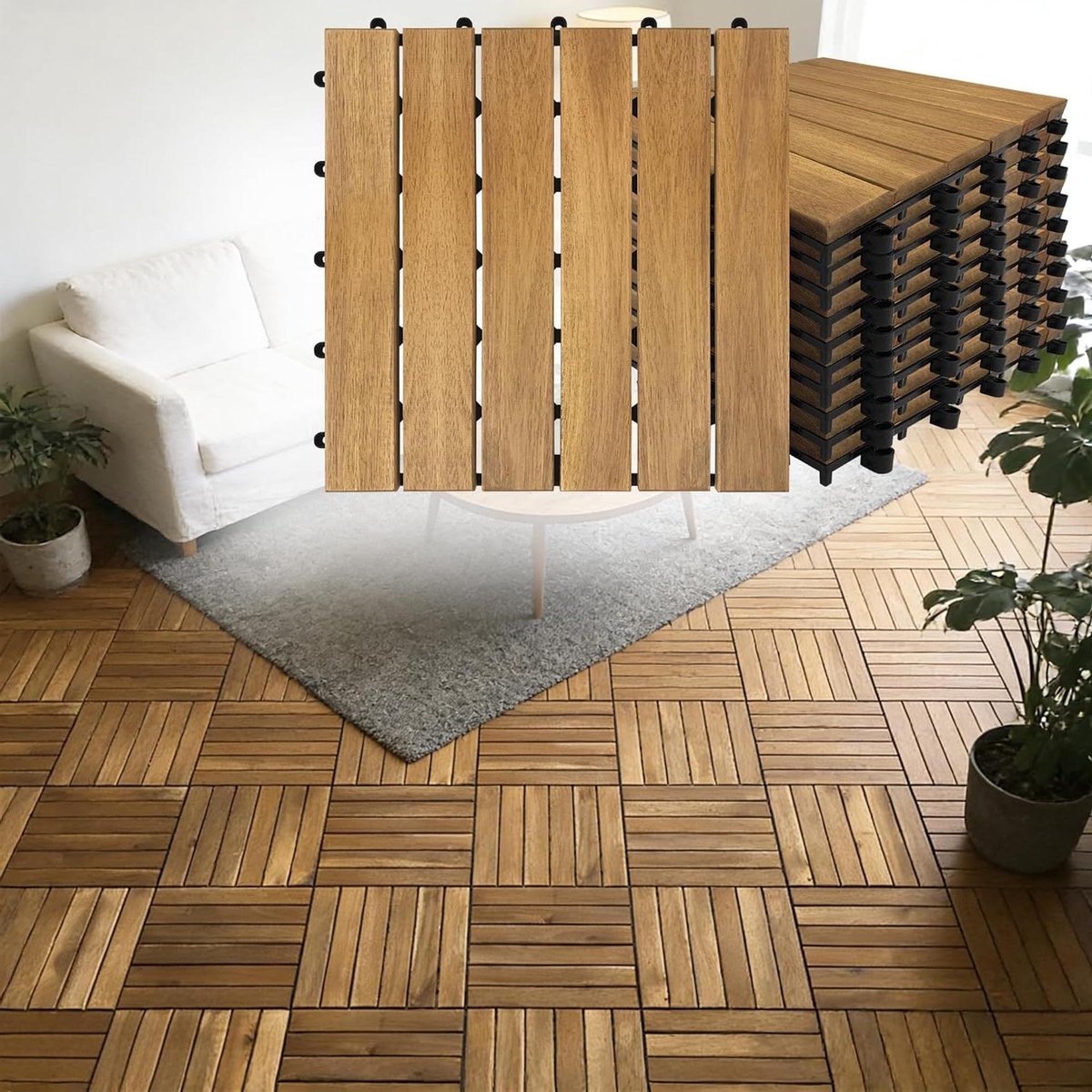 Acaciahouten Tegels - Houten Balkontegels - Balkon Vloer Bedekken - Praktisch Kliksysteem - 30 x 30 cm - Bruin
