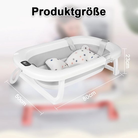 Opvouwbaar Babybad - Babybadje XXL - Veilig Baden - Met Temperatuurmeter - 80x50x23cm - Grijs — afbeelding 4
