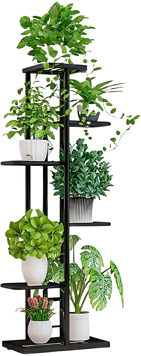6-Laags Plantenstandaard - Voor Binnen & Buiten - Meerdere Bloempot Houder Display - IJzeren Plantenrek - Donkergrijs