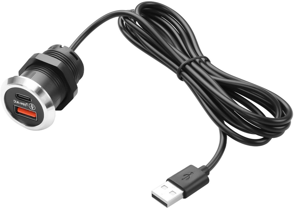 USB A en C Verlengkabel - Inbouw Adapter - Bureau Organisatie - Dubbele Laadpoort - 1.5 Meter