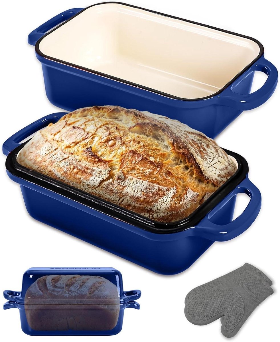 Gietijzeren Broodpan - Dutch Oven Broodpan - Brood Bakken - Gelijkmatige Verwarming - 23x13 cm - Blauw