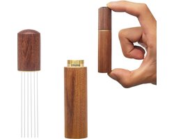 2-pack — Geschikt voor espressoroerders (6 naalden) — Espressodistributietool met handvat van natuurlijk hout en standaard