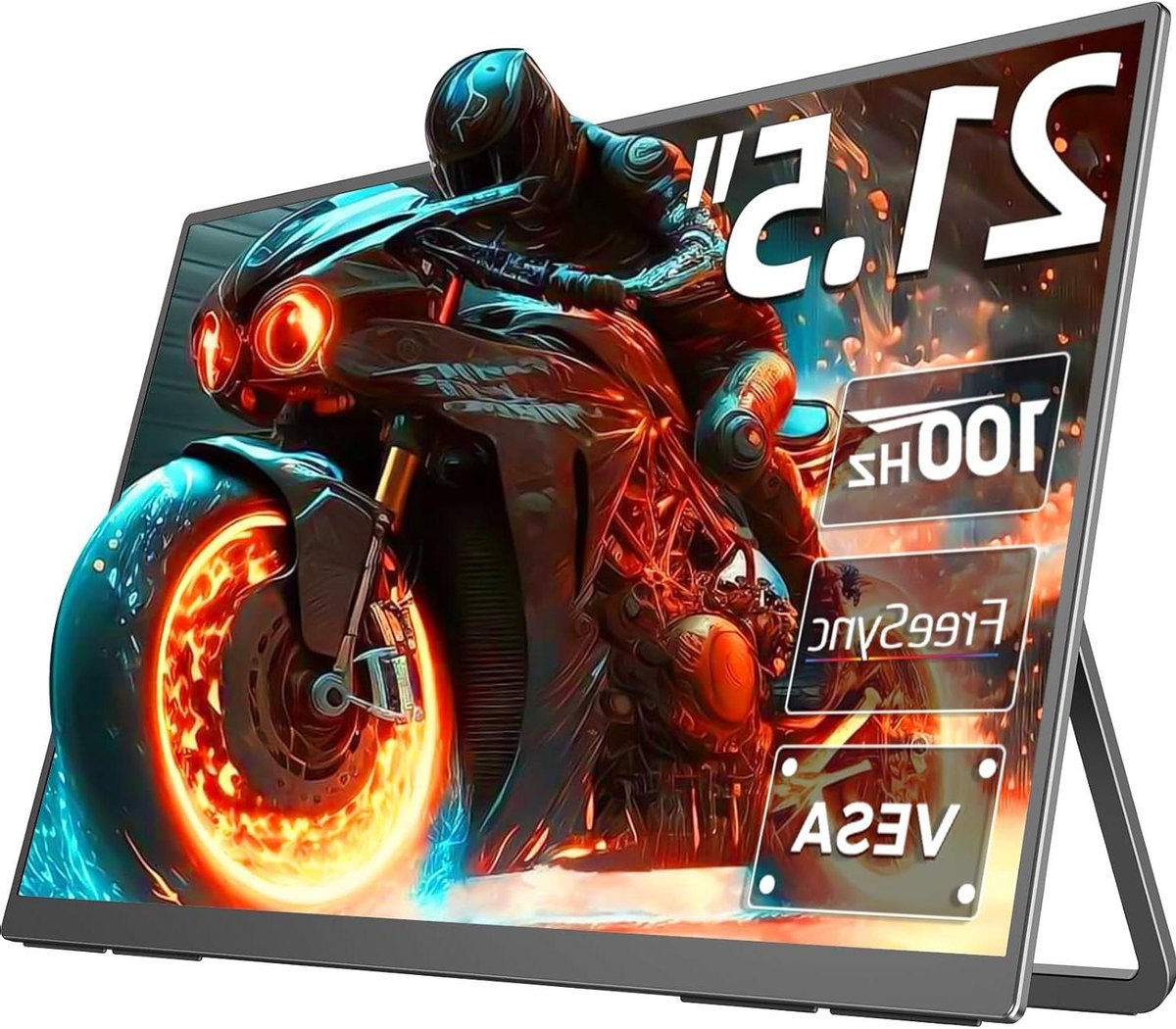 Draagbare Monitor - Extra Scherm - Gaming en Werk - 100Hz QLED Beeld - 21.5 Inch - Zwart