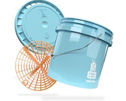 Wasemmer met Deksel - Autowas Set - Auto Wassen - Inclusief Grit Guard - 13 Liter - Babyblauw