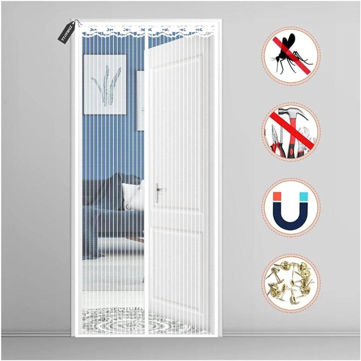 Magnetische Vliegengordijn Hordeur,Magnetisch Vliegengaas voor Deur 90x185cm,Automatische Sluiting,Magnetische Vliegengordijn Houdt Frisse Lucht Binnen & Insecten Buiten
