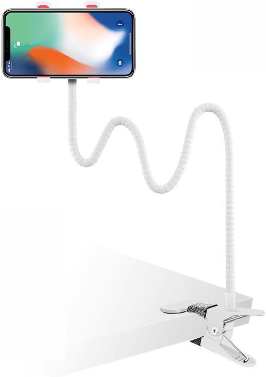 Gooseneck Telefoonhouder - Lazy Bracket Mobiel - Bed en Bureau - Flexibele Aluminium Arm - 4 tot 7 inch - Wit