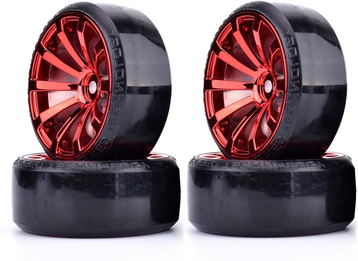 RC Drift Banden - Kunststof Wielen Set - RC Racesport - Harde Banden Ontwerp - 63mm Diameter - Rood