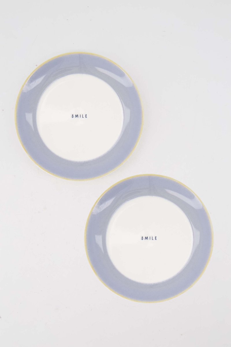 Zusss Set Van 2 Gebaksbordjes 'Smile' In Blauw - Verjaardag - Cadeau Dames Keramiek Wit / Lichtblauw