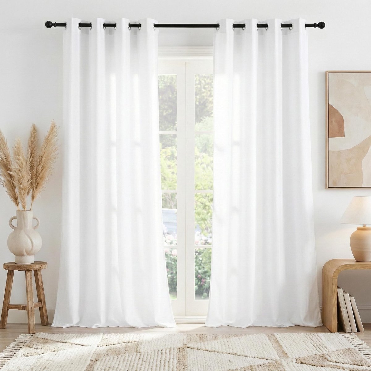 PONY DANCE Witte Semi-Transparante Gordijnen 140x220 cm - 2 Panelen voor Moderne Woonkamers