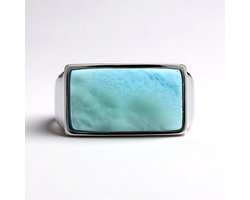 Cavill - Zilveren ring - 925 Sterling zilver gerhodineerd - 4,5 ct Larimar cabochon - Antiek blauw ontwerp - Handgemaakt Dominicaanse Republiek