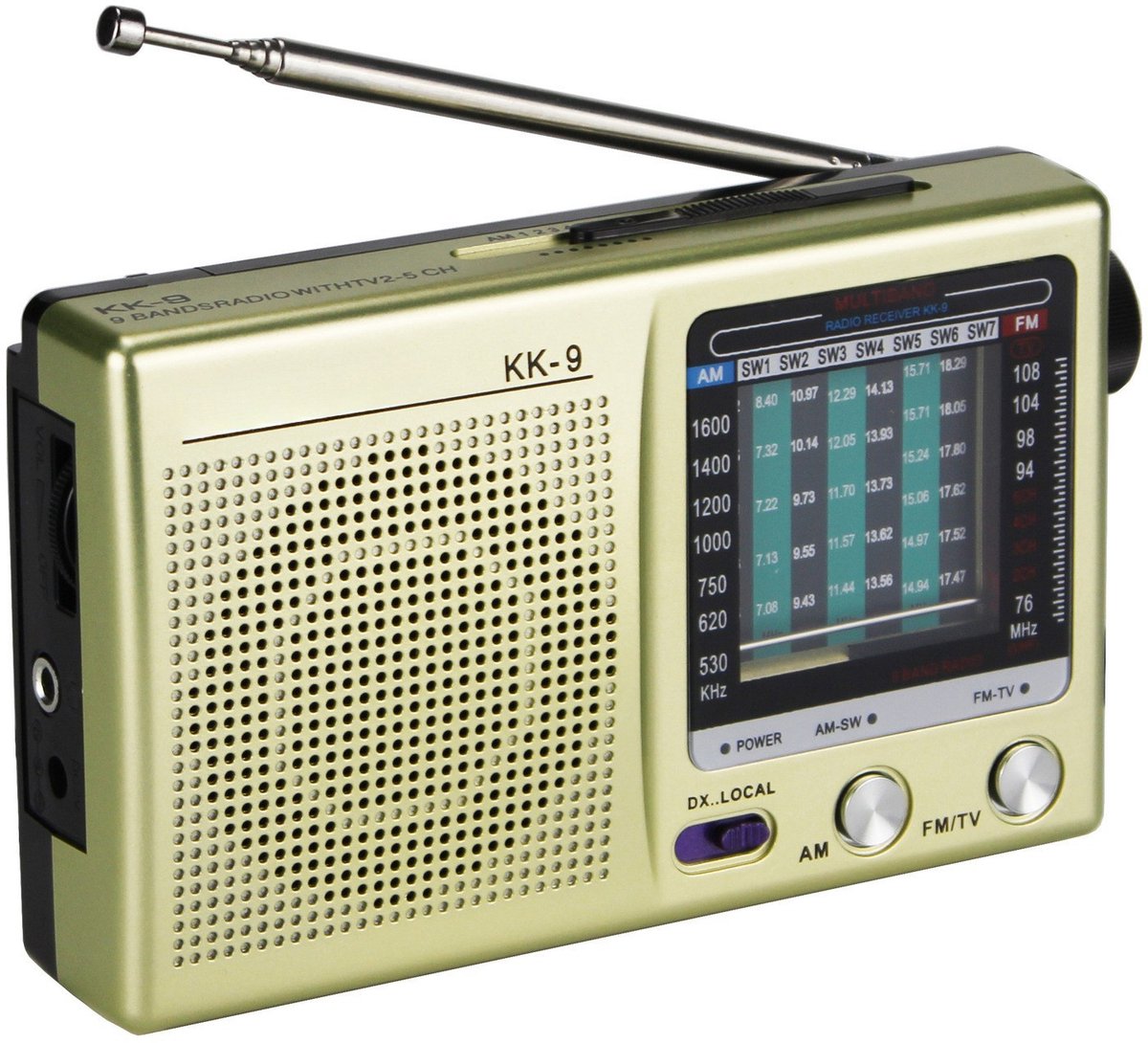 Draagbare radio, FM/AM/SW, DSP-chip, retrostijl, goudkleurig.