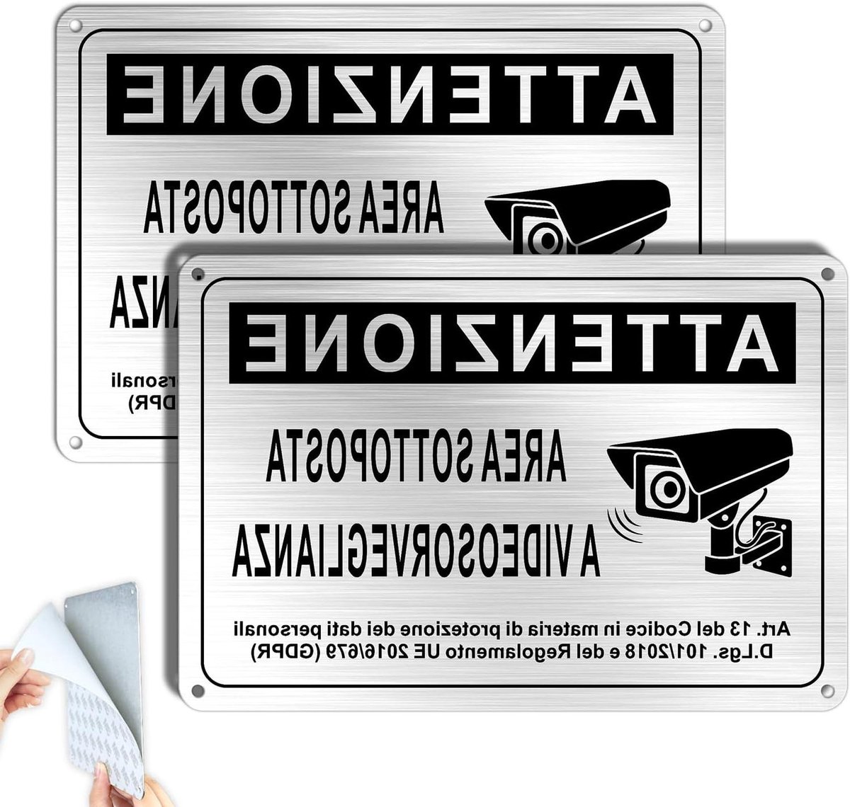 Bewakingsbord Aluminium - Camerabewaking Sticker - Veiligheid Aangeven - Dubbelzijdig Plakband - 22 x 15 cm - Zilverkleurig