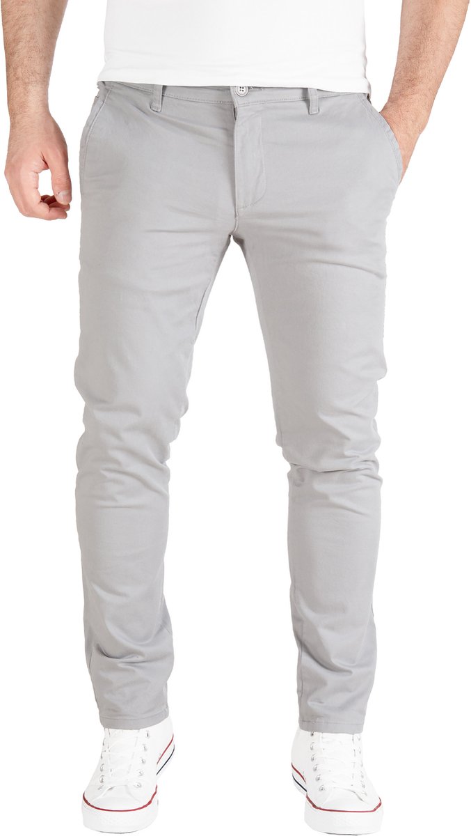 PITTMAN Heren Chinobroek Derrick – Slim Fit – Katoen Stretch – Lichtgrijs – 5-pocket