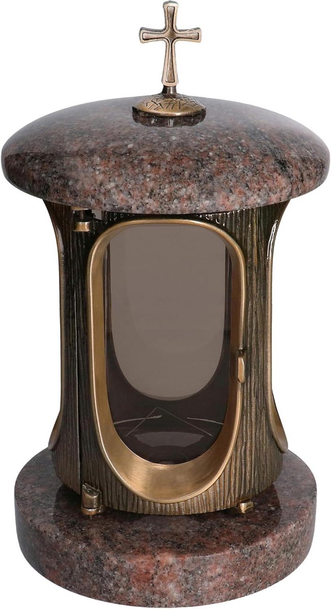 Graflantaarn Graniet Brons - Graflicht Lantaarn - Herdenking Plaatsen - Weerbestendig Stabiel - 23 cm Hoog 15 cm Diameter
