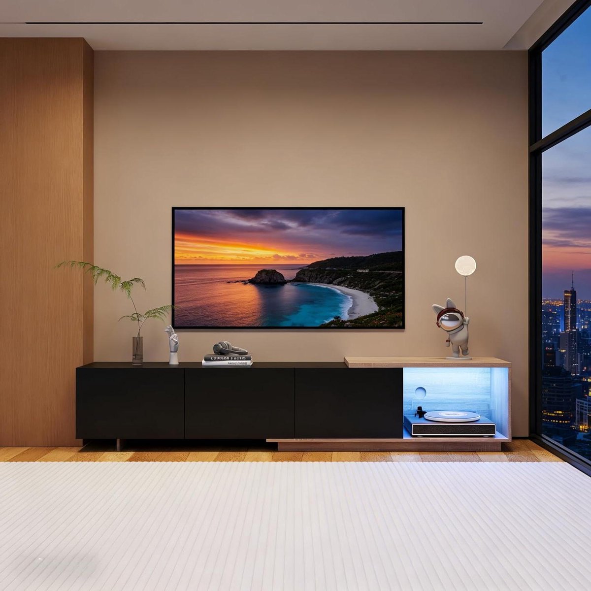 Tv-meubel met lades - Mediabuffet - Woonkamer organiseren - Geïntegreerde LED-verlichting - 200x45x35 cm - Zwart