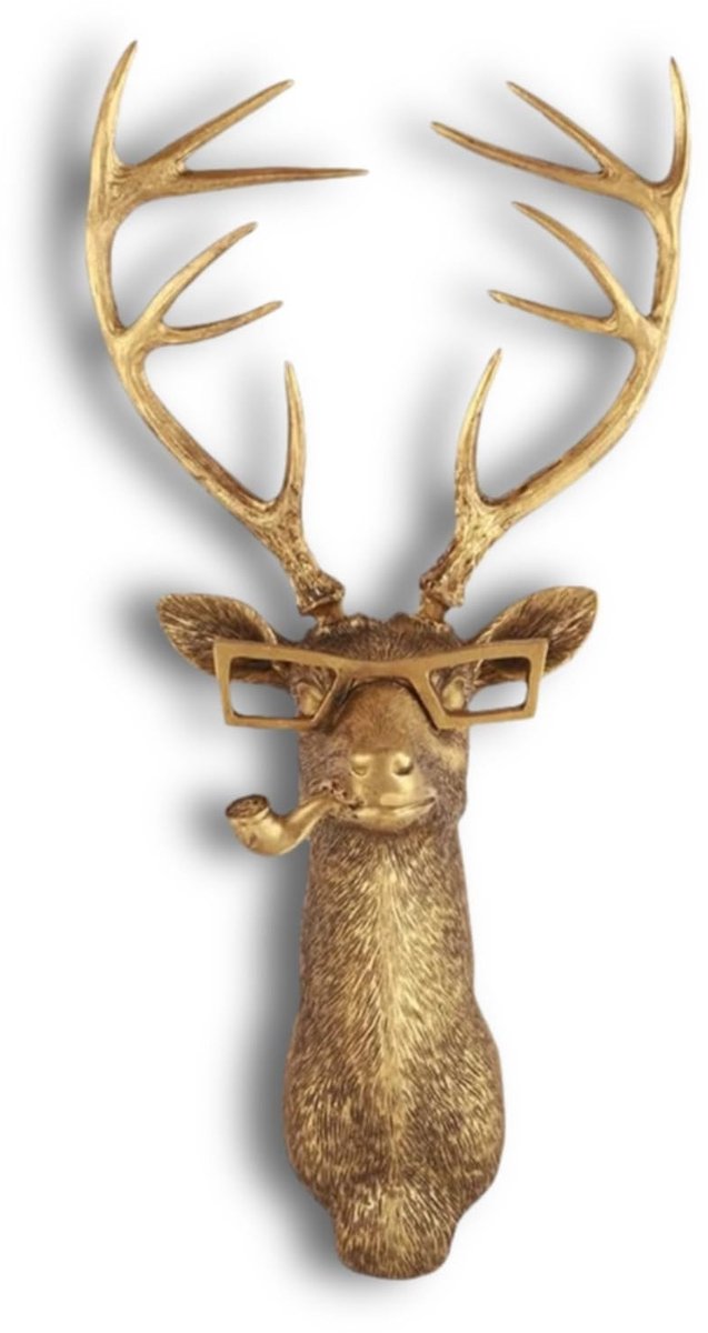 Geometrische Hertenkop Wanddecoratie met Antlers en Bril - Kunstmatige Hertenkop