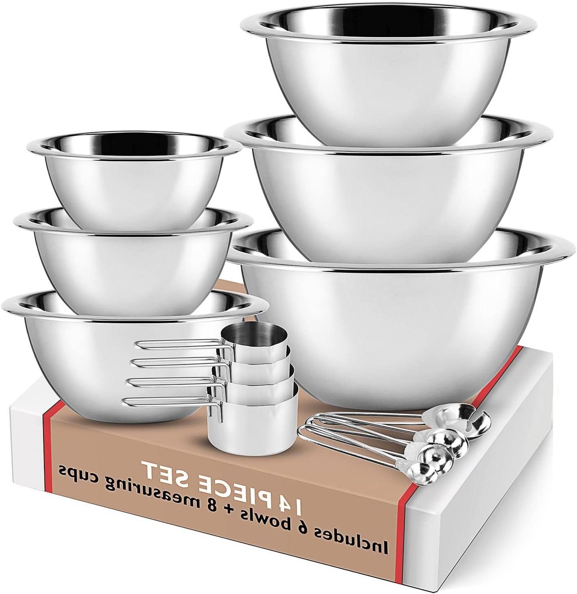 Mengkom Set - Keuken Gereedschap - Koken Bakken Prep - Nesting Ontwerp - 5 Delig - Zilver