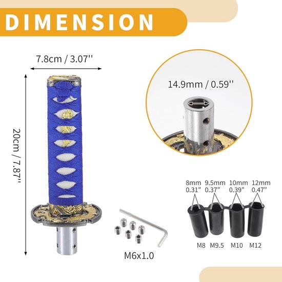 Schakelpook Auto - Pookknop Universeel - Rijervaring Verbeteren - 4 Adapter Maten - 20 cm Lengte - Blauw Wit — afbeelding 4