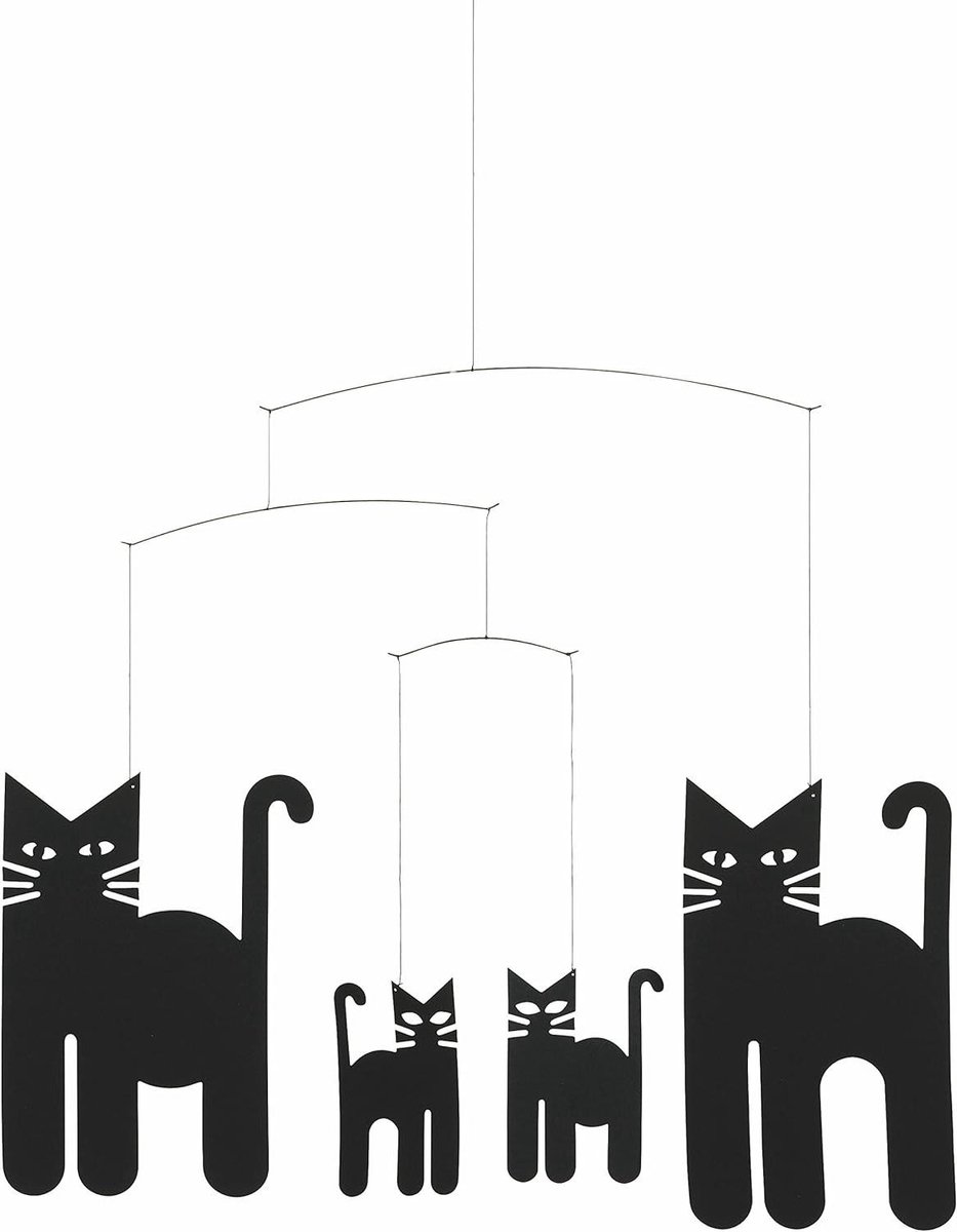 Katten Mobiel - Wanddecoratie Katten - Kinderkamer Decoratie - Handgemaakt in Denemarken - 30 x 36 cm - Zwart