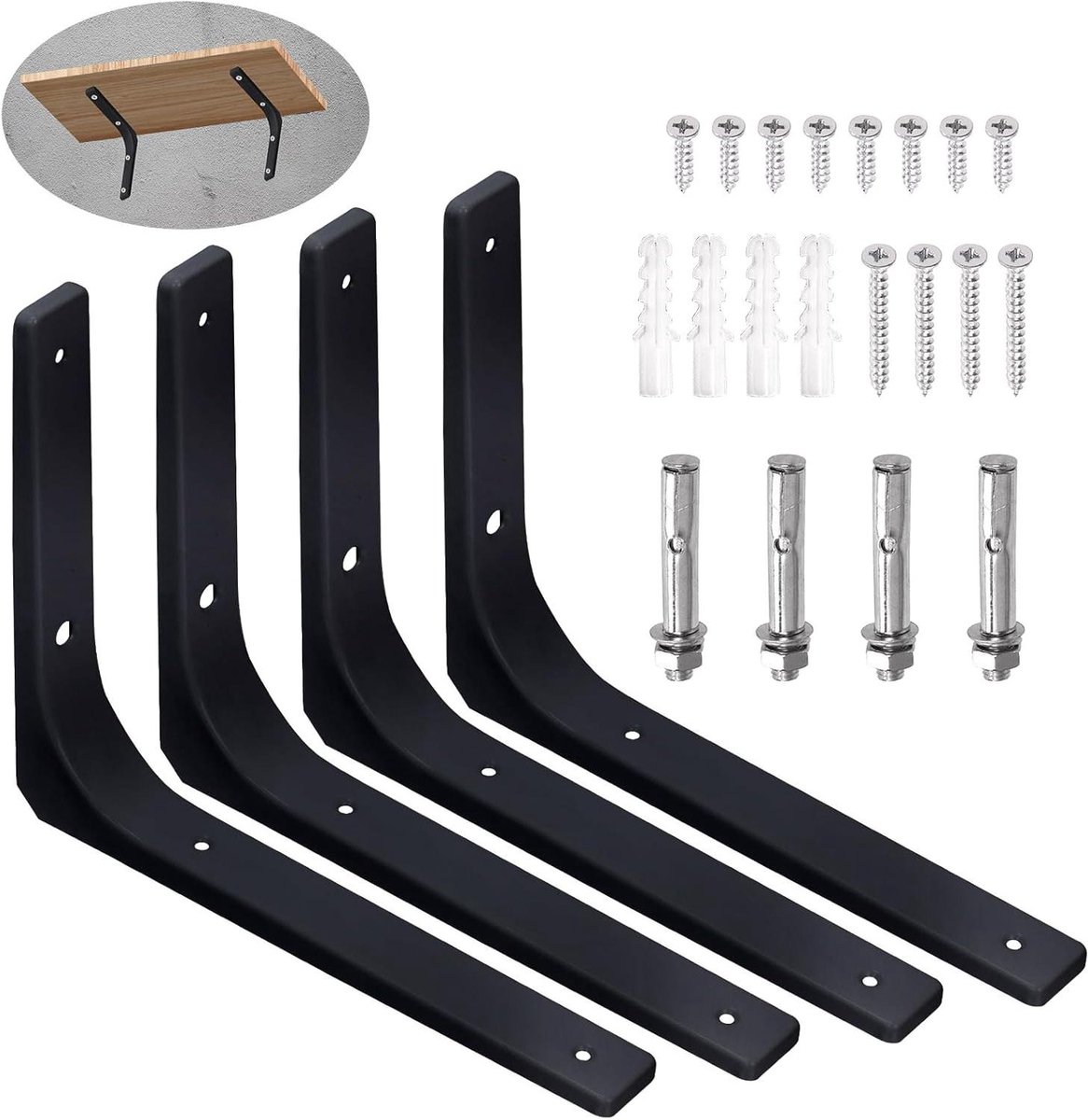 Metalen Wandsteun - Plankdragers - Muurbevestiging - Mat Zwarte Afwerking - 25 cm Diep - Zwart
