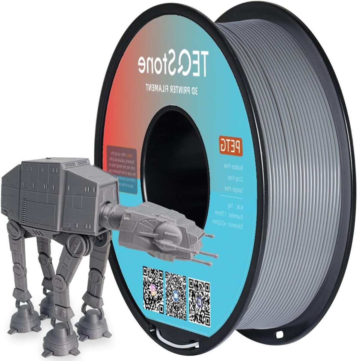 3D Printer Filament - PETG Materiaal - Precisie Prints - Hoge Stabiliteit - 1.75mm 1kg - Grijs