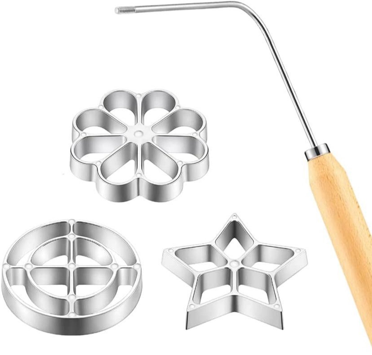 Vierdelige set - 3 vormpjes geschikt voor het frituren - één handvat